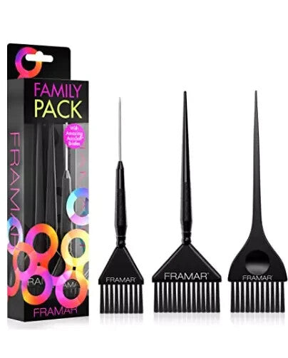 Framar Family Pack 3 Hair Dye Colour Brushes Pin Tail Classic Wide