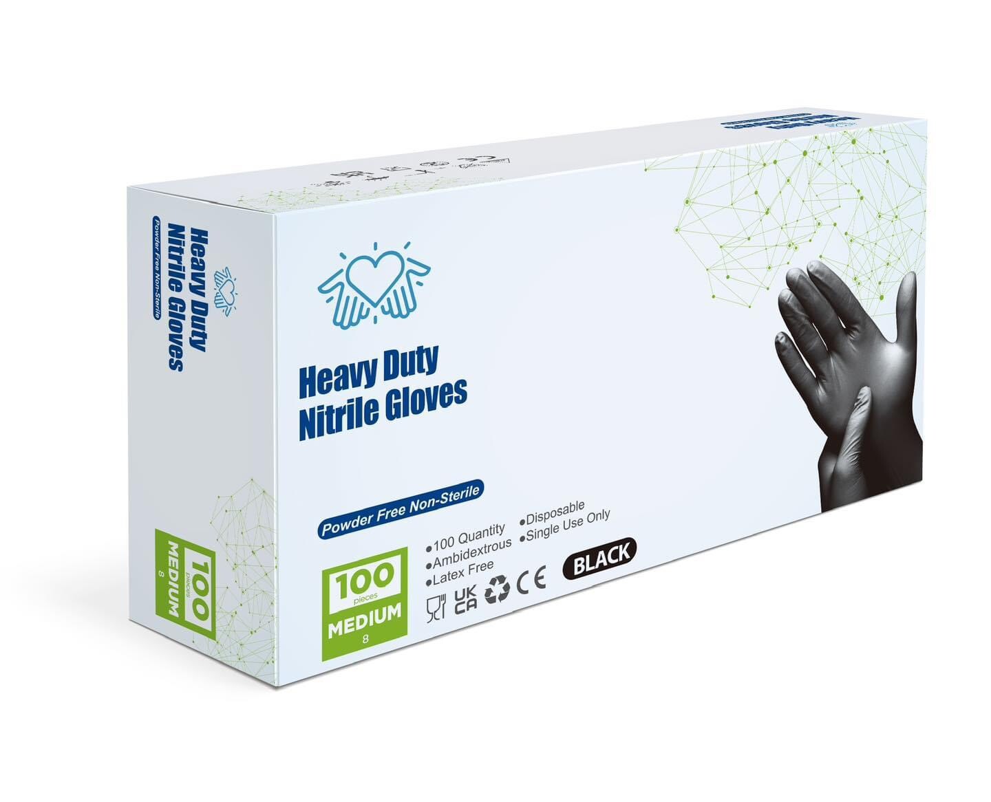 Black Nitrile Gloves - 100 Pack - Powder & Latex free - Medical Grade