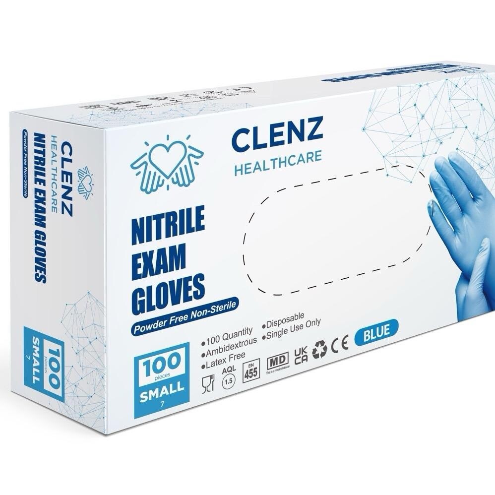 Blue Nitrile Gloves - 100 Pack - Powder & Latex free - Medical Grade