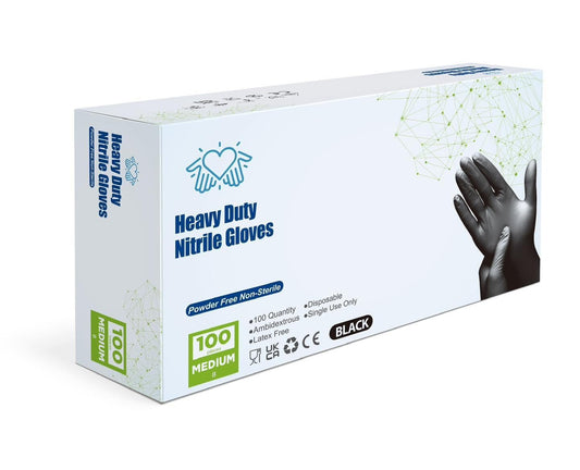 Black Nitrile Gloves - 100 Pack - Powder & Latex free - Medical Grade